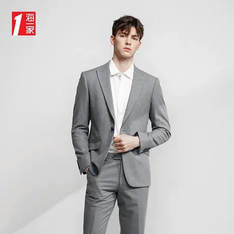 海一家简约商务休闲外套2023秋季新款戗驳领羊毛混纺修身男士西服图片