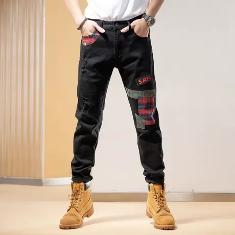 Modi Nick/摩帝尼克破洞做旧潮流牛仔裤男款牛仔裤男款潮流高档品商品大图