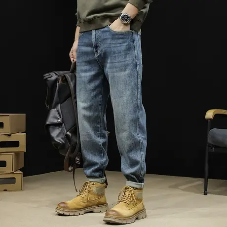 棉弹牛仔裤男春季2024新款潮牌宽松大码小脚男款裤子潮流男裤春秋商品大图