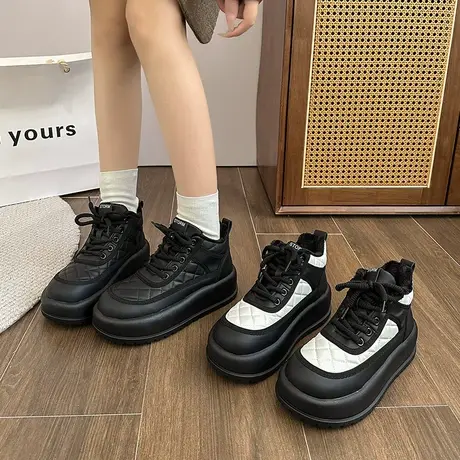 鞋子女高帮加绒棉鞋2024新款超火厚底雪地靴百搭保暖运动休闲板鞋商品大图