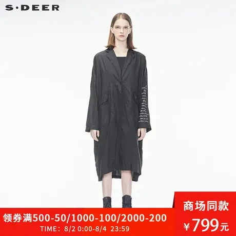 sdeer圣迪奥2019春装新款休闲纯色字母贴袋平驳领风衣女S18381836🙆图片