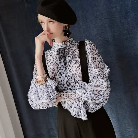 粉红大布娃娃衬衫女新款春季雪纺上衣设计感小众轻熟复古港风衬衣商品大图