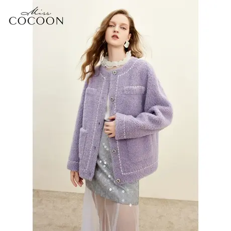 missCOCOON羊羔毛小香风设计感2023冬装新款女圆领短款廓形皮草商品大图