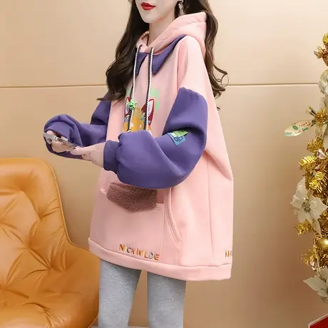 加绒加厚连帽卫衣外套女2024新款春季爆款洋气减龄宽松设计感上衣商品大图