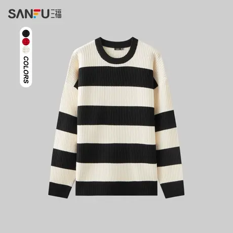 三福2024春季男士条纹毛衣 经典休闲圆领易搭配上衣男481221商品大图