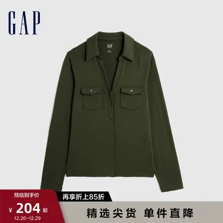Gap女装早春时尚弹力V翻领长袖衬衫潮流时髦高级休闲上衣757608图片