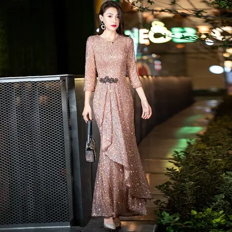 晚礼服女爆款长款气质宴会名媛轻奢高级感年会主持2024新款连衣裙图片