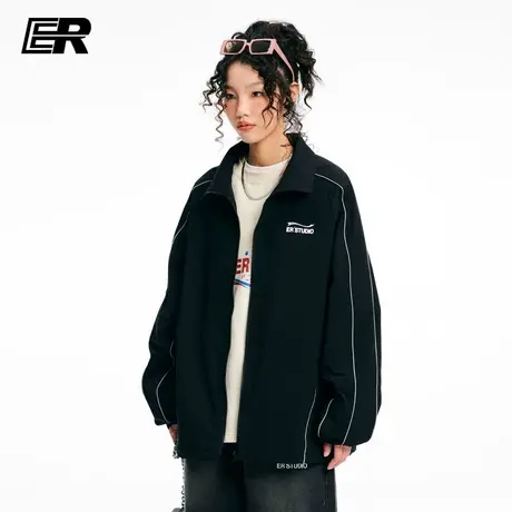 ER复古撞色运动夹克男春季国潮牌宽松休闲情侣装外套翻领上衣商品大图