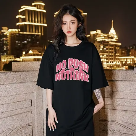 Nuthink欧美潮流字母T恤男潮美潮潮牌情侣短袖宽松大码半袖上衣商品大图