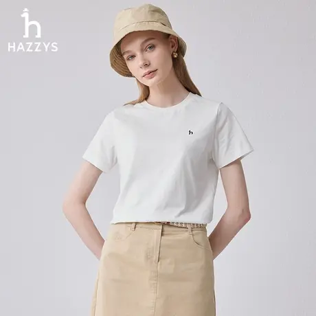 【商场同款】Hazzys哈吉斯白色短袖T恤女士夏季新款圆领体恤上衣图片