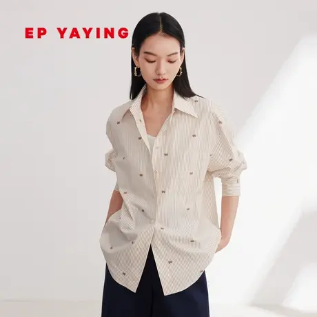 EP YAYING雅莹女装 气质条纹提花长袖棉衬衫 2024早春新款2105B图片