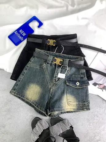 欧洲站磨白复古牛仔短裤女2024春季新款显瘦百搭辣妹弹力阔腿短裤图片