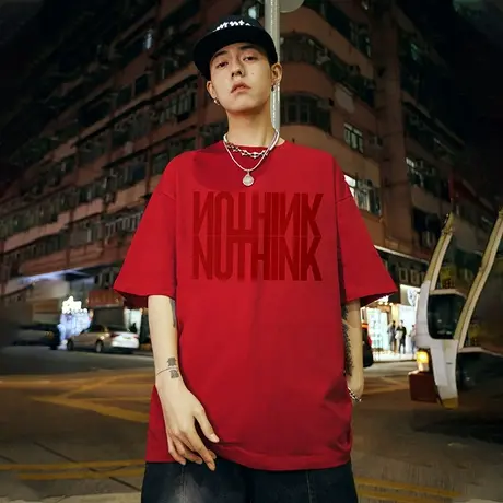 Nuthink国潮宽松潮流字母短袖t恤男加肥加大潮牌春季大码半袖上衣商品大图