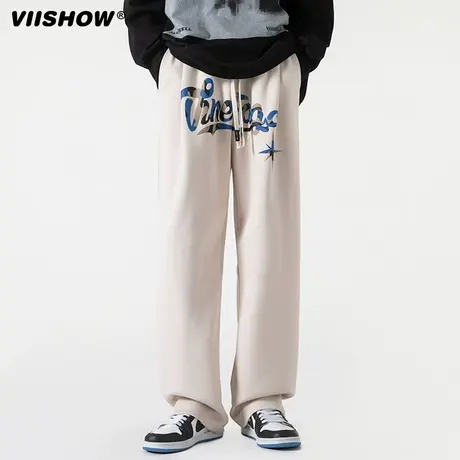 VIISHOW潮牌卫裤男美式高街设计感宽松春季运动裤子男束脚休闲裤商品大图