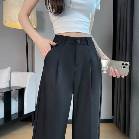 西装裤女春秋2024新款高腰垂感宽松显瘦烟管裤九分小个子哈伦裤子图片