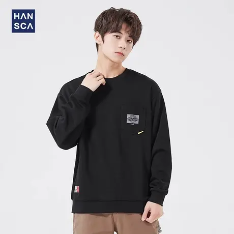 清仓特卖hansca日系圆领卫衣男春季潮牌宽松百搭休闲落肩长袖外套图片