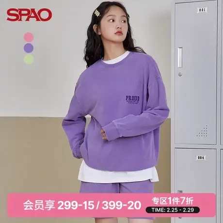 SPAO女士卫衣春季新款休闲百搭马卡龙色印花圆领卫衣SPMWC11S10图片