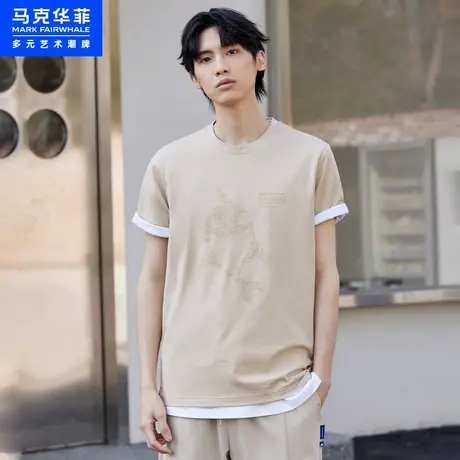 商场同款马克华菲鲸鱼印花凉感短袖T恤男23夏季新款时尚休闲上衣图片