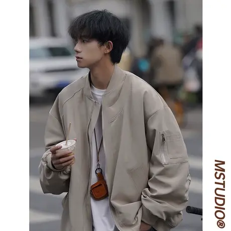 秋冬新款棒球服男潮流时尚纯色立领休闲夹克男女ins拉链开衫外套商品大图