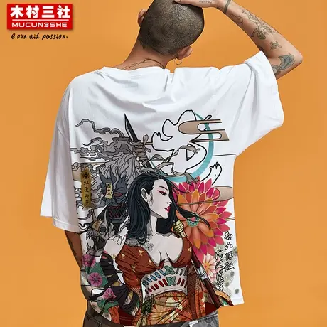 木村三社x红莲之梦 木兰伏魔印花 潮牌短袖国潮T恤半袖男女情侣装商品大图