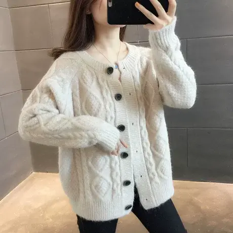 早秋粗线加厚毛衣外套宽松慵懒风麻花上衣针织开衫女2023新款秋装商品大图