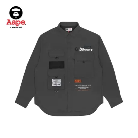 Aape旗舰店男装秋款猿颜多色刺绣工装口袋牛仔长袖衬衫8397XXI图片