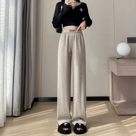 卡其阔腿裤女春秋新款高腰宽松显瘦垂坠感裤梨型身材休闲直筒裤子图片