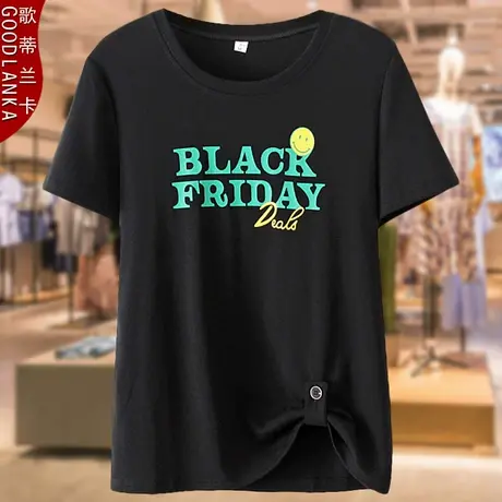 中年胖妈妈夏季洋气短袖印花字母上衣加肥加大码女装宽松T恤200斤商品大图