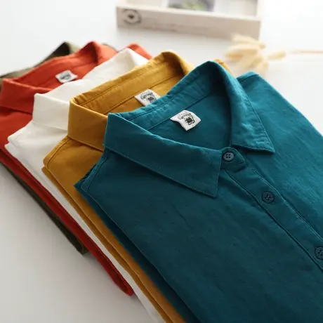 秋装韩版文艺简约纯色翻领长袖双层棉纱长袖白衬衫女百搭打底衬衣图片