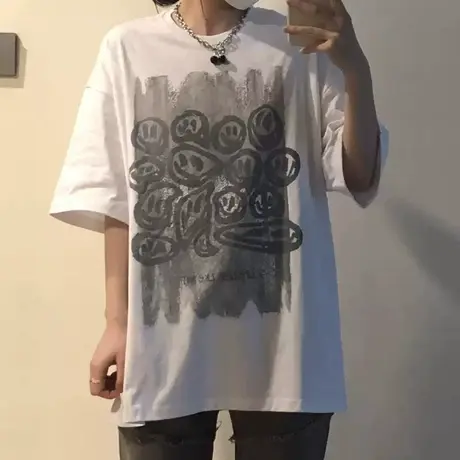 美式复古短袖t恤女夏季纯棉百搭宽松韩版ins半袖设计感小众上衣服商品大图