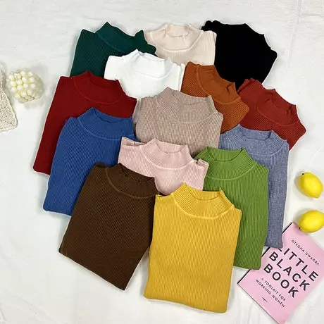 纯色打底针织衫女半高领2022年秋冬装新款长袖打底衫内搭上衣薄图片