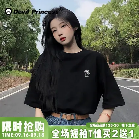 BF休闲宽松设计感夏季新款韩国ins印花T恤女情侣装百搭上衣纯棉潮商品大图