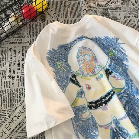 美式复古T恤女潮牌短袖夏街头风大码oversize设计感圆领纯棉上衣商品大图