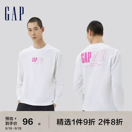 Gap男女装秋季新款LOGO纯棉亲肤长袖T恤598811运动休闲廓形情侣衫图片