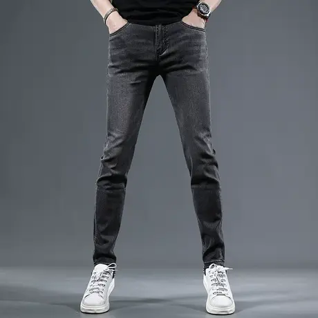 2023夏季新款牛仔裤男黑灰色弹力潮牌修身小脚男士薄款休闲裤子男商品大图