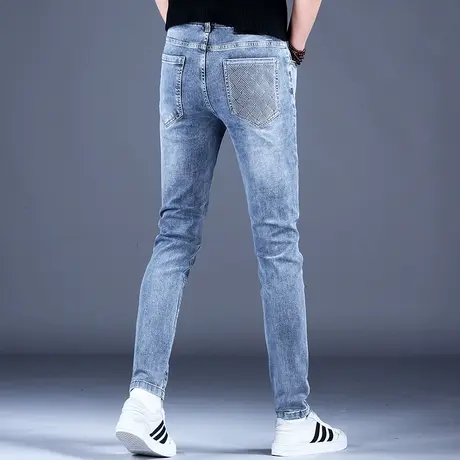 2023新款男士高端品牌牛仔裤男款修身小脚裤子秋款潮牌弹力休闲裤商品大图