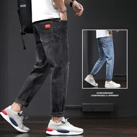 破洞乞丐牛仔裤男士直筒宽松休闲男裤子夏天春夏季薄款广州新塘镇商品大图