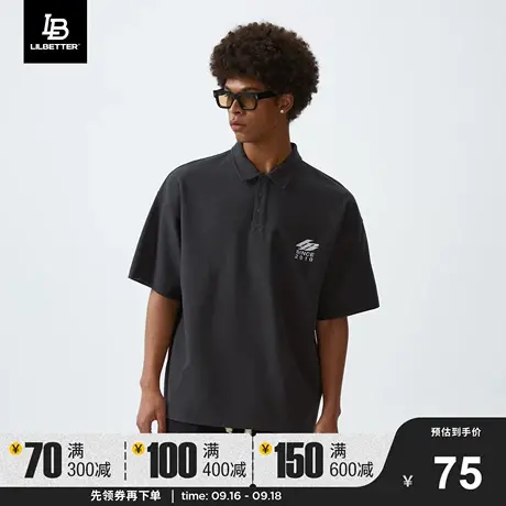Lilbetter肌理感短袖男polo衫落肩袖T恤宽松潮牌衬衫复古刺绣寸衫商品大图