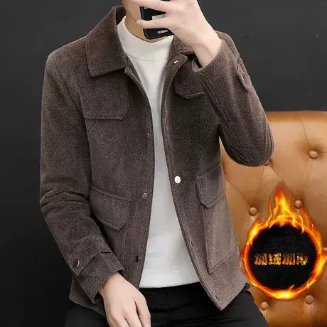 男士外套2021新款秋冬款加绒加厚工装夹克男休闲仿水貂毛潮流上衣图片