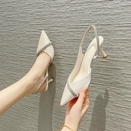 高跟鞋女2023年新款秋季百搭尖头水钻设计感小众细跟法式不累脚鞋图片