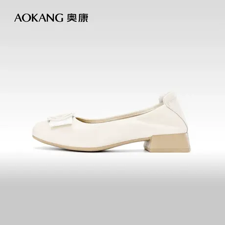 奥康女鞋 2023春秋季舒适柔软真皮单鞋一脚蹬粗跟百搭日常简约商品大图