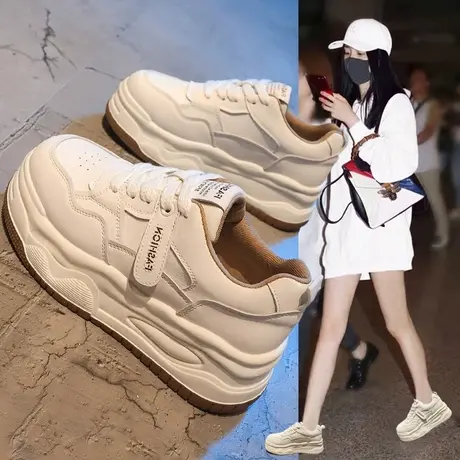 爆款小白鞋女春秋季2024新款厚底增高板鞋百搭小个子松糕老爹鞋子商品大图