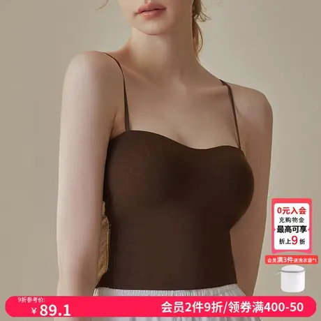 歌力诺小吊带女大胸外穿咖色内搭美背心式内衣带胸垫一体大码文胸商品大图