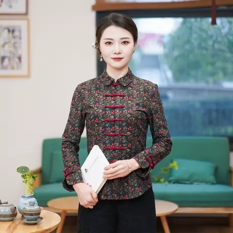 筠雅春秋新款改良旗袍唐装上衣女年轻款中式盘扣中国风女装24J081商品大图