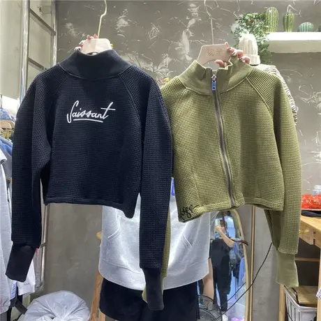 帅气立领夹克女小外套短款秋季新款修身字母刺绣卫衣长袖拉链上衣商品大图