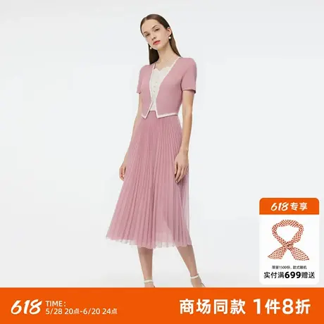 歌莉娅压褶连衣裙女夏2025新款大方得体穿搭假两件裙子1E4L4H3X0图片