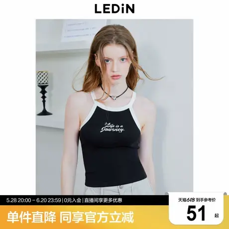 乐町吊带背心夏季新款黑白撞色立体字母机能风修身版型上衣商品大图