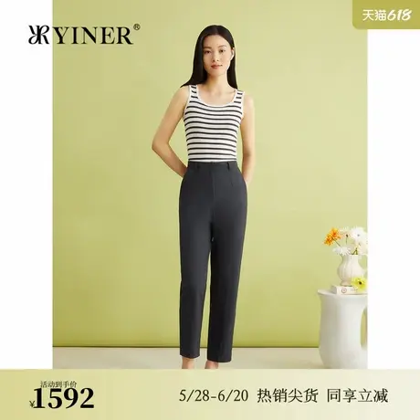 【100绵羊毛】YINER音儿女装夏季法式优雅职场长裤锥形休闲裤商品大图