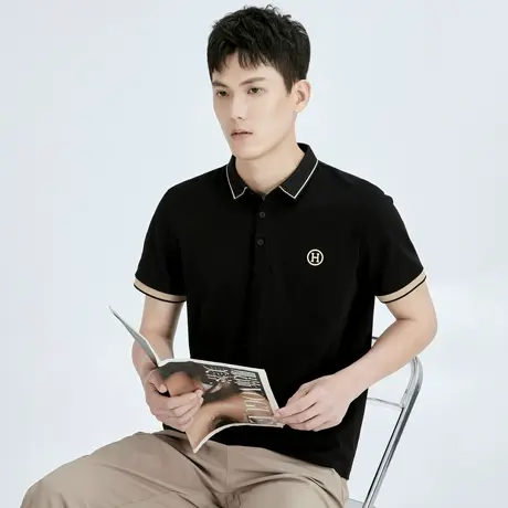 高品质POLO衫男士短袖简潮商务休闲撞色领小翻领半袖棉透气t恤男商品大图