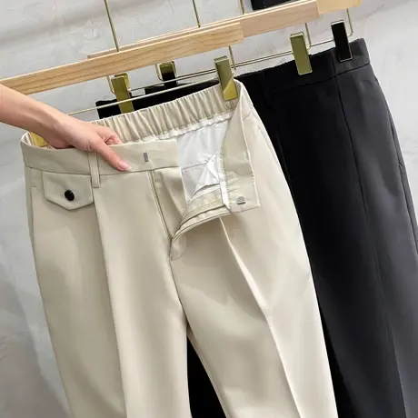 松紧腰抗皱休闲裤男商务休闲秋冬季男士垂感休闲九分裤小西裤修身商品大图